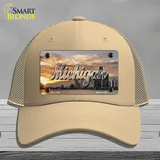 Michigan City Sunset State Novelty License Plate Hat Mesh / Khaki