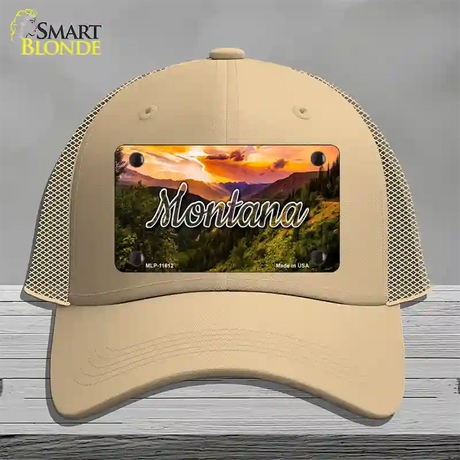 Montana Forest Sunset State Novelty License Plate Hat Mesh / Khaki