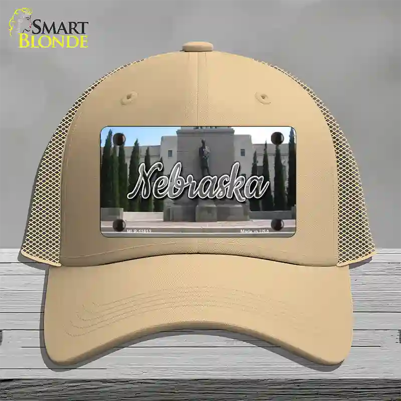 Nebraska Capital Building State Novelty License Plate Hat Mesh / Khaki