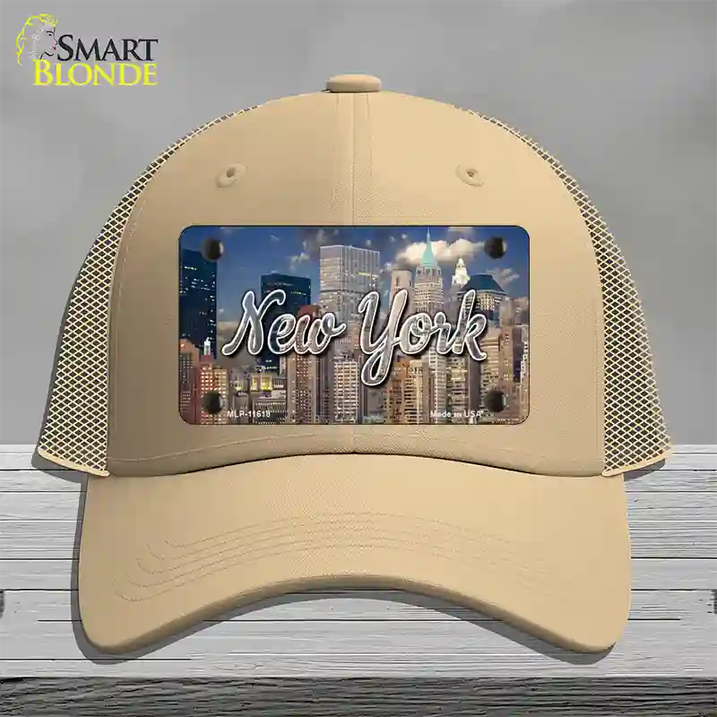 New York City Skyline State Novelty License Plate Hat Mesh / Khaki