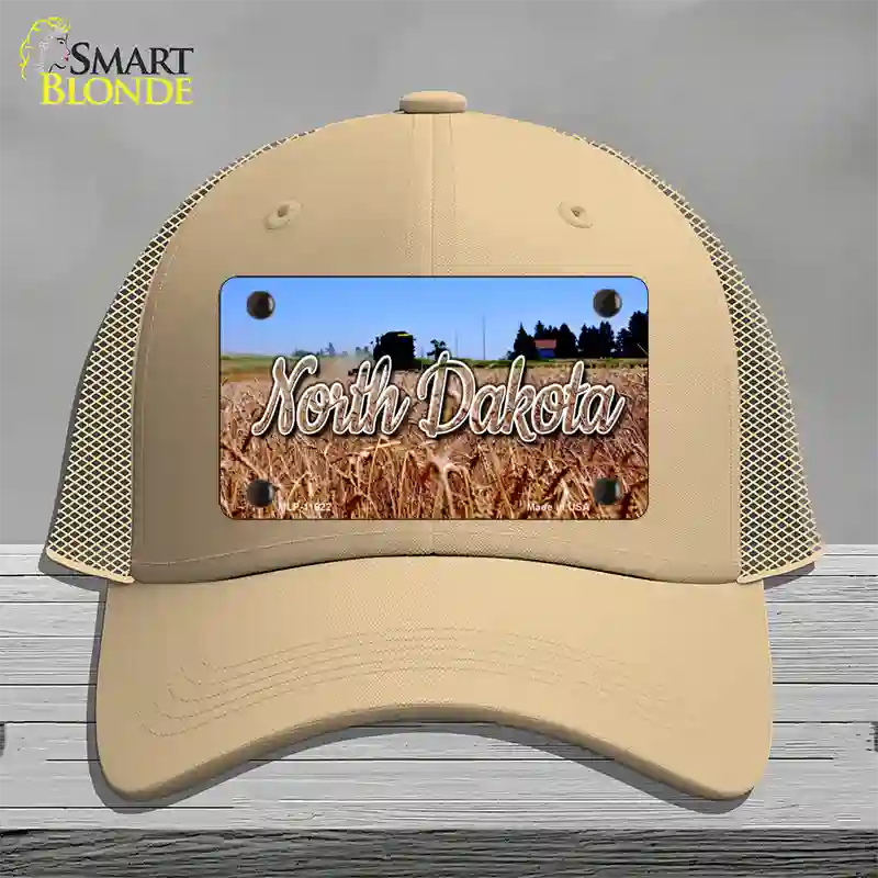 North Dakota Wheat Farm State Novelty License Plate Hat Mesh / Khaki