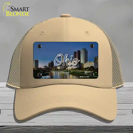 Ohio River City Skyline State Novelty License Plate Hat Mesh / Khaki