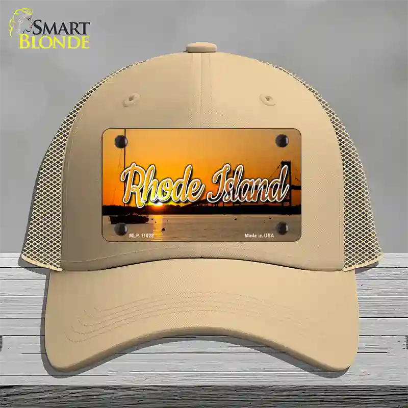 Rhode Island River Sunset State Novelty License Plate Hat Mesh / Khaki