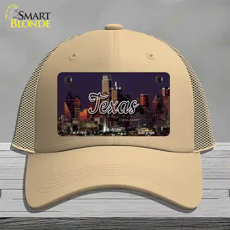 Texas City Lights Novelty License Plate Hat Mesh / Khaki