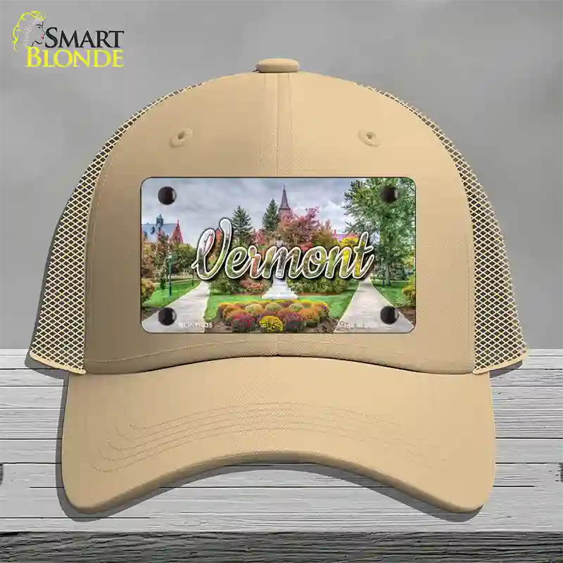 Vermont State Building State Novelty License Plate Hat Mesh / Khaki