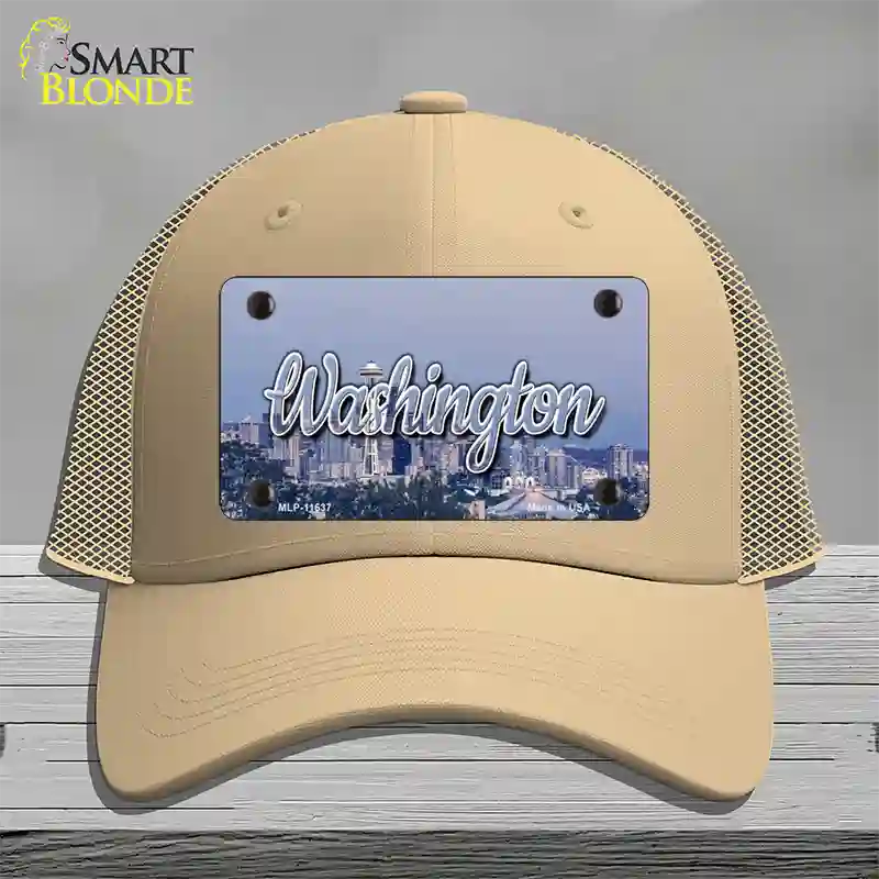 Washington Space Needle State Novelty License Plate Hat Mesh / Khaki