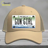 Gun Girl Michigan Novelty License Plate Hat Mesh / Khaki