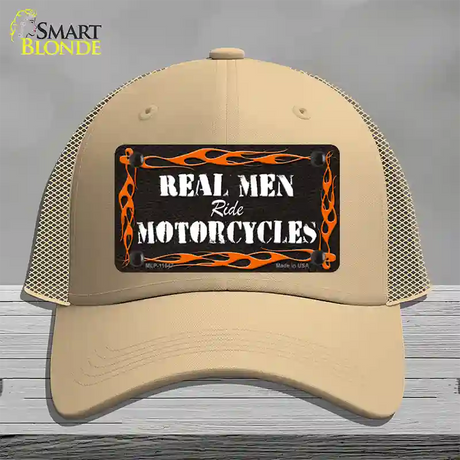 Real Men Ride Motorcycles Novelty License Plate Hat Mesh / Khaki