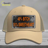 49 Percent Bitch 51 Percent Sweet Novelty License Plate Hat Mesh / Khaki