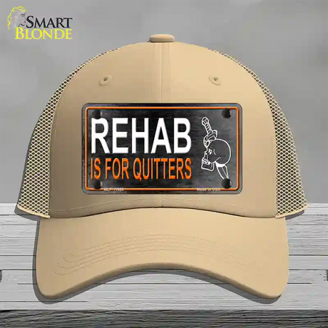 Rehab Is For Quitters Novelty License Plate Hat Mesh / Khaki