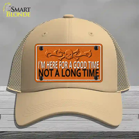 Here For A Good Time Novelty License Plate Hat Mesh / Khaki