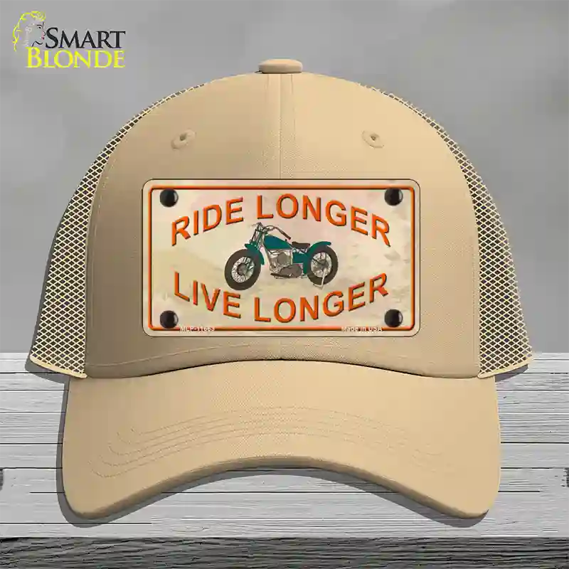 Ride Longer Live Longer Novelty License Plate Hat Mesh / Khaki