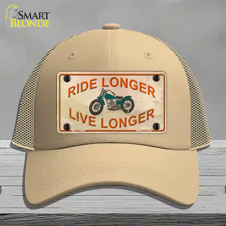 Ride Longer Live Longer Novelty License Plate Hat Mesh / Khaki