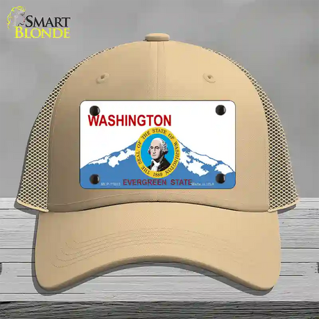 Washington Seal And State Novelty License Plate Hat Mesh / Khaki