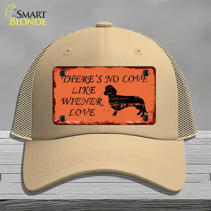 Wiener Love Novelty License Plate Hat Mesh / Khaki