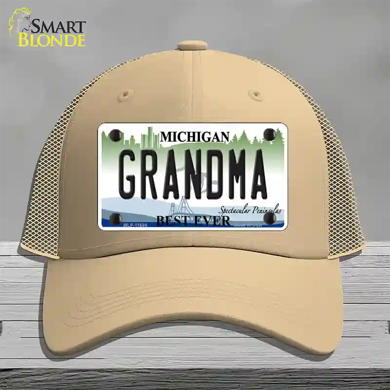 Grandma Michigan Novelty License Plate Hat Mesh / Khaki