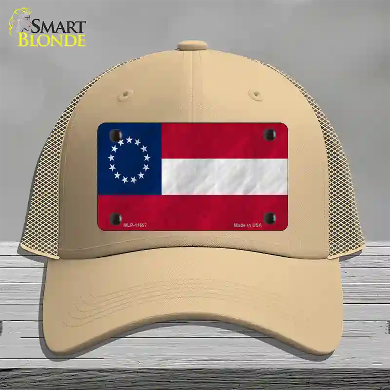 First Confederate Flag 13 Stars Novelty License Plate Hat Mesh / Khaki