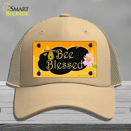 Bee Blessed Honey Hive Novelty License Plate Hat Mesh / Khaki