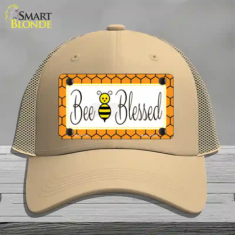 Bee Blessed Simple Novelty License Plate Hat Mesh / Khaki