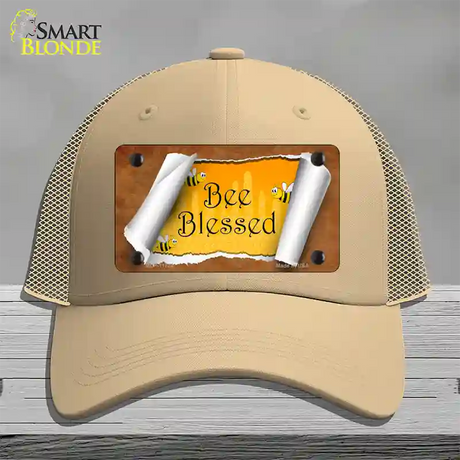 Bee Blessed Scroll Novelty License Plate Hat Mesh / Khaki