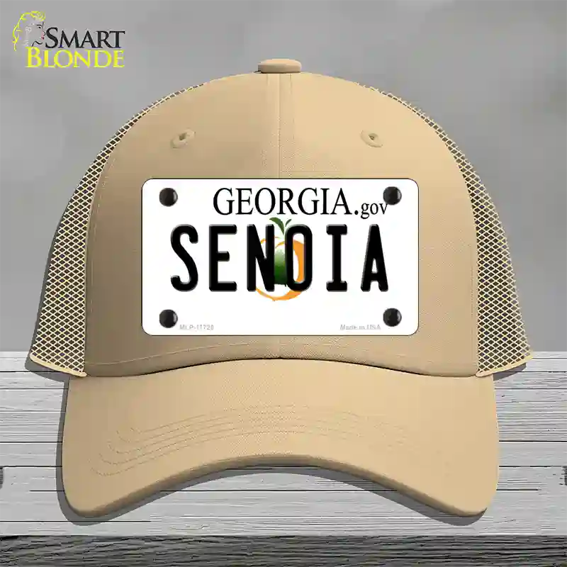 Senoia Georgia State Novelty License Plate Hat Mesh / Khaki