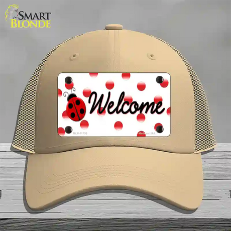 Welcome Ladybug Novelty License Plate Hat Mesh / Khaki