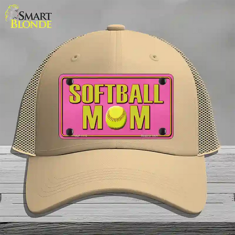 Softball Mom Novelty License Plate Hat Mesh / Khaki