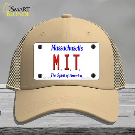 MIT Massachusetts State Novelty License Plate Hat Mesh / Khaki