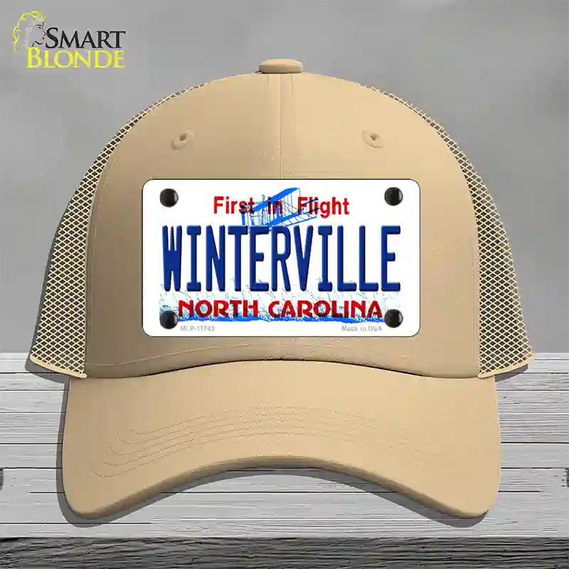 Winterville North Carolina State Novelty License Plate Hat Mesh / Khaki