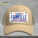 Farmville North Carolina State Novelty License Plate Hat Mesh / Khaki