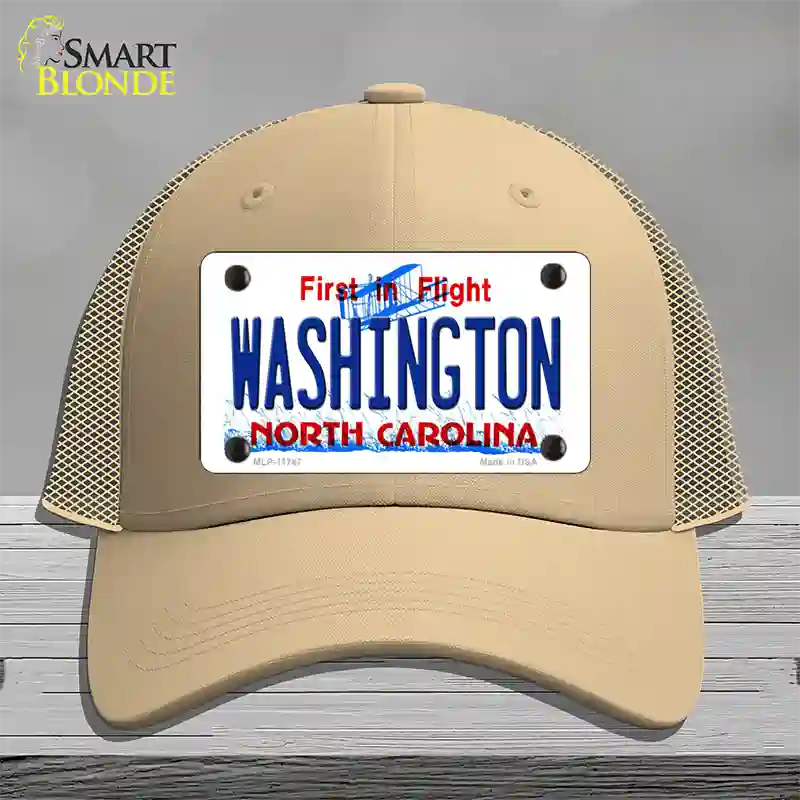 Washington North Carolina State Novelty License Plate Hat Mesh / Khaki