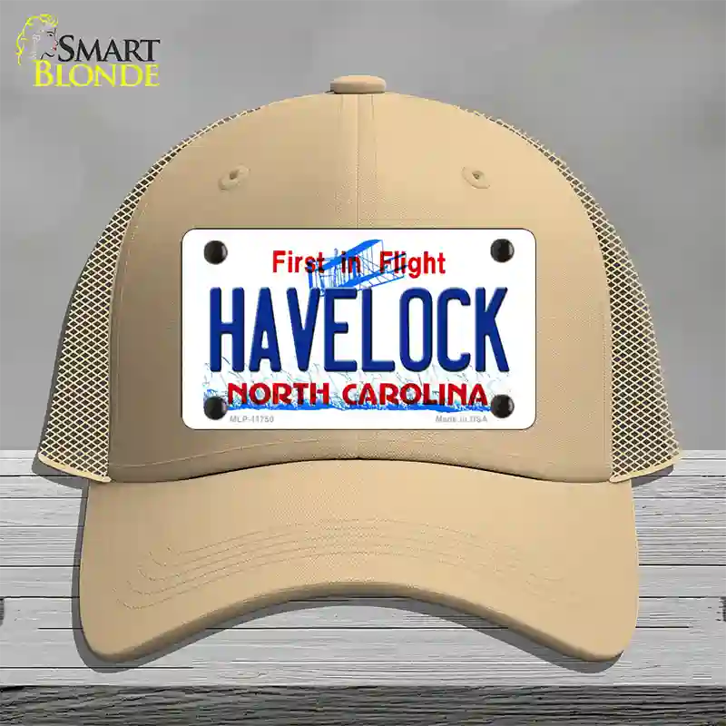 Havelock North Carolina State Novelty License Plate Hat Mesh / Khaki