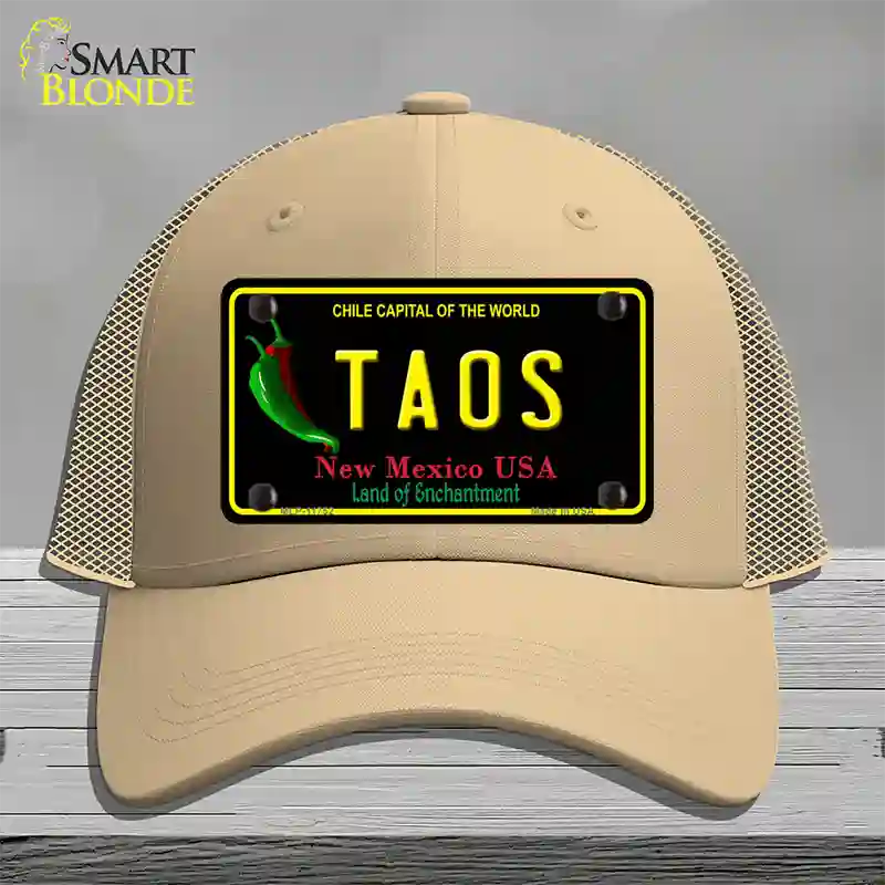 Taos New Mexico Black State Novelty License Plate Hat Mesh / Khaki