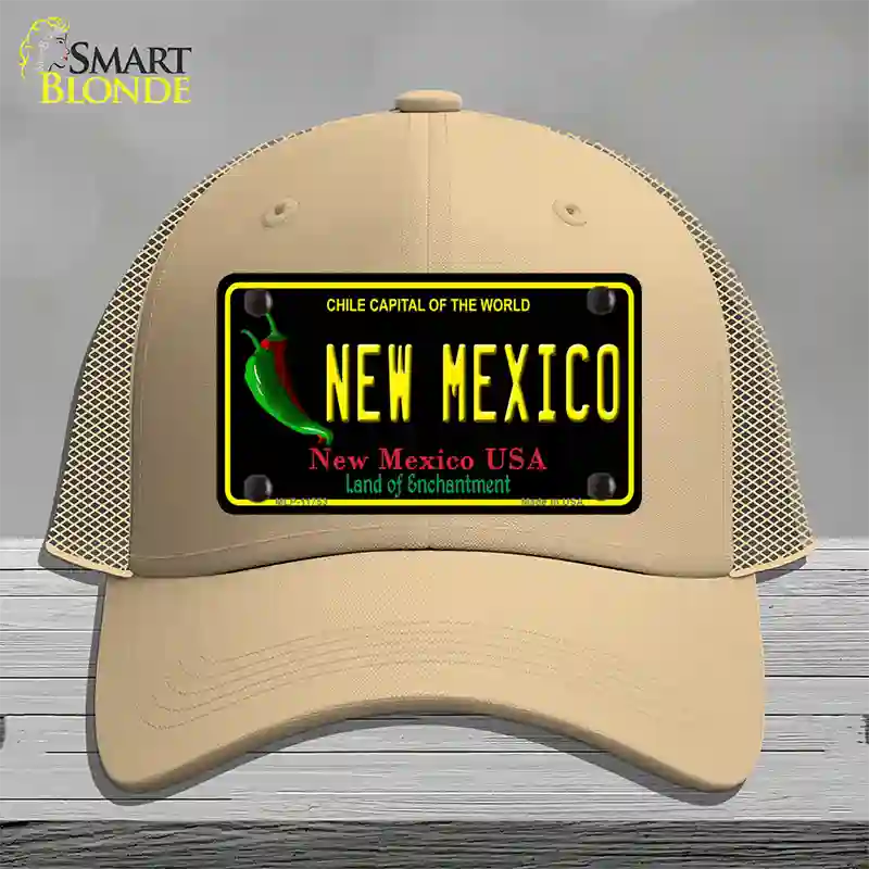 New Mexico Black State Novelty License Plate Hat Mesh / Khaki