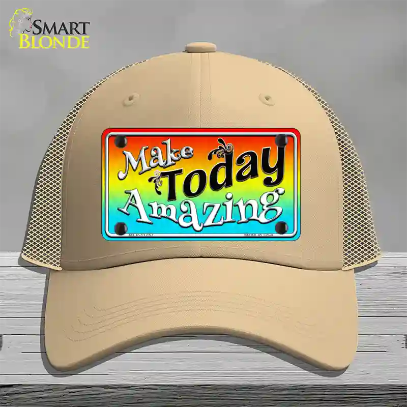 Make Today Amazing Novelty License Plate Hat Mesh / Khaki