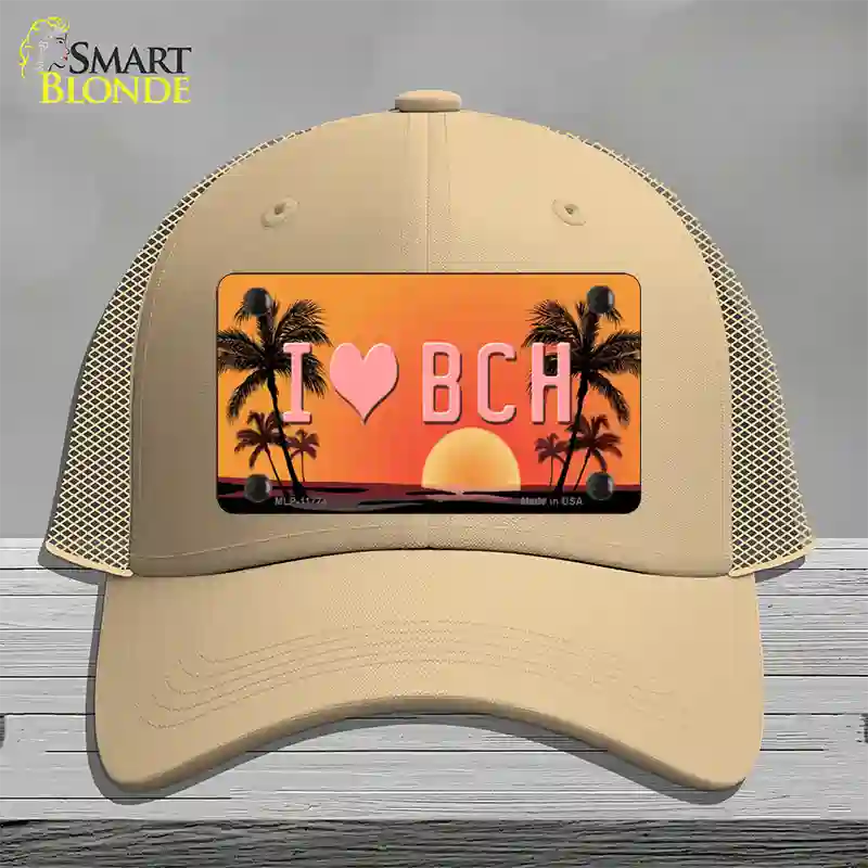 I Love Beach Novelty License Plate Hat Mesh / Khaki