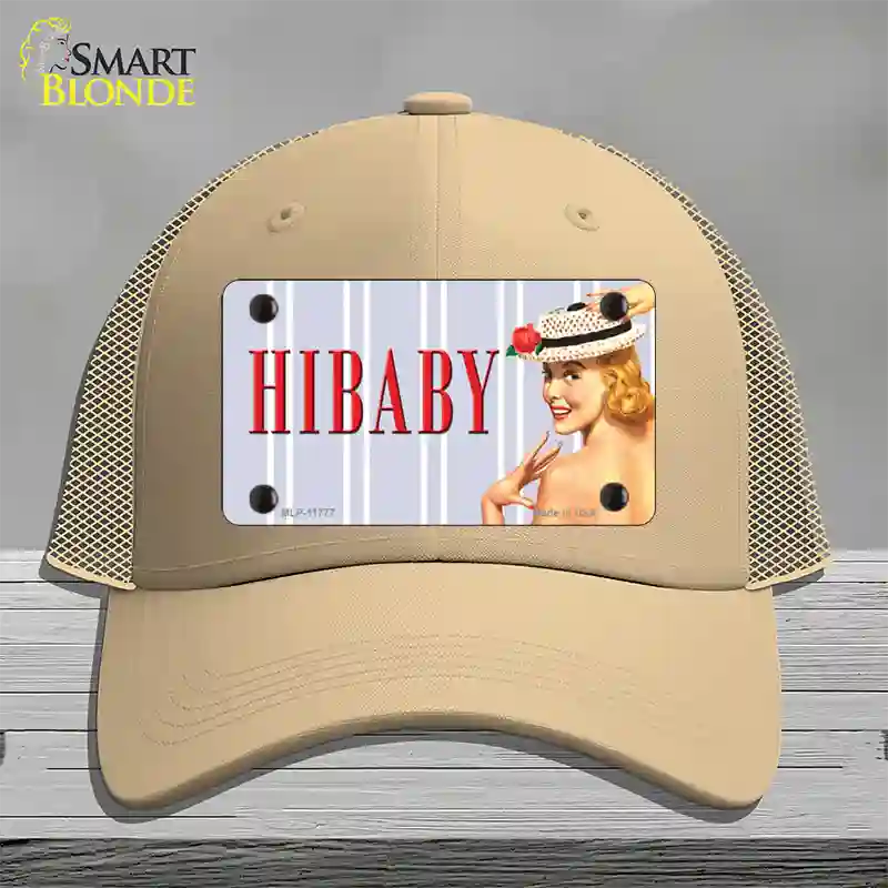 Hi Baby Vintage Pinup Novelty License Plate Hat Mesh / Khaki