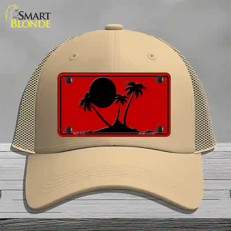 Island Palms Novelty License Plate Hat Mesh / Khaki