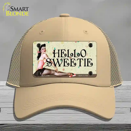 Hello Sweetie Vintage Pinup Novelty License Plate Hat Mesh / Khaki