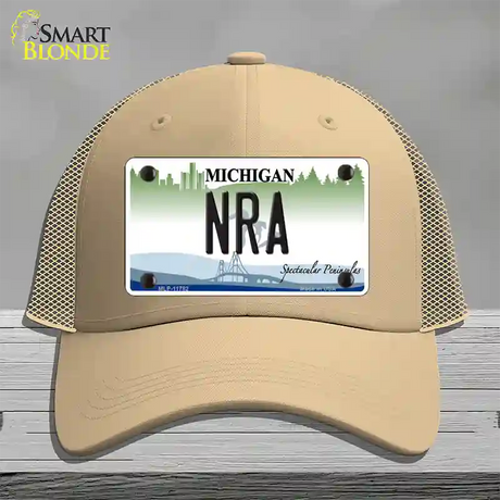 NRA Michigan Novelty License Plate Hat Mesh / Khaki