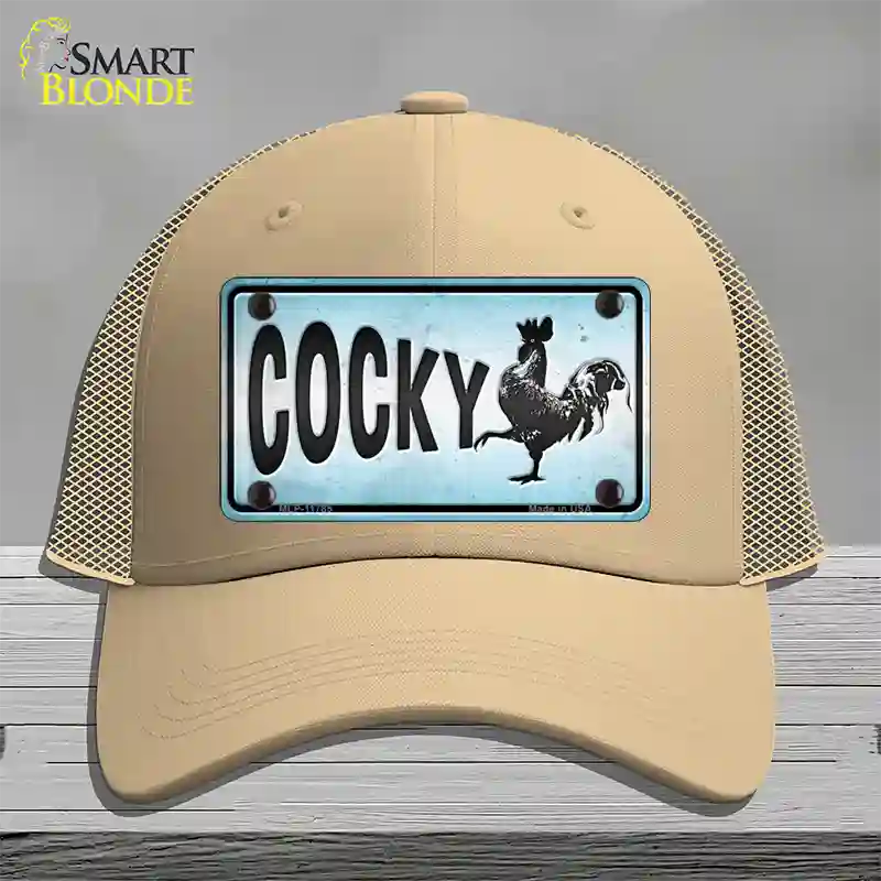 Cocky Chicken Novelty License Plate Hat Mesh / Khaki