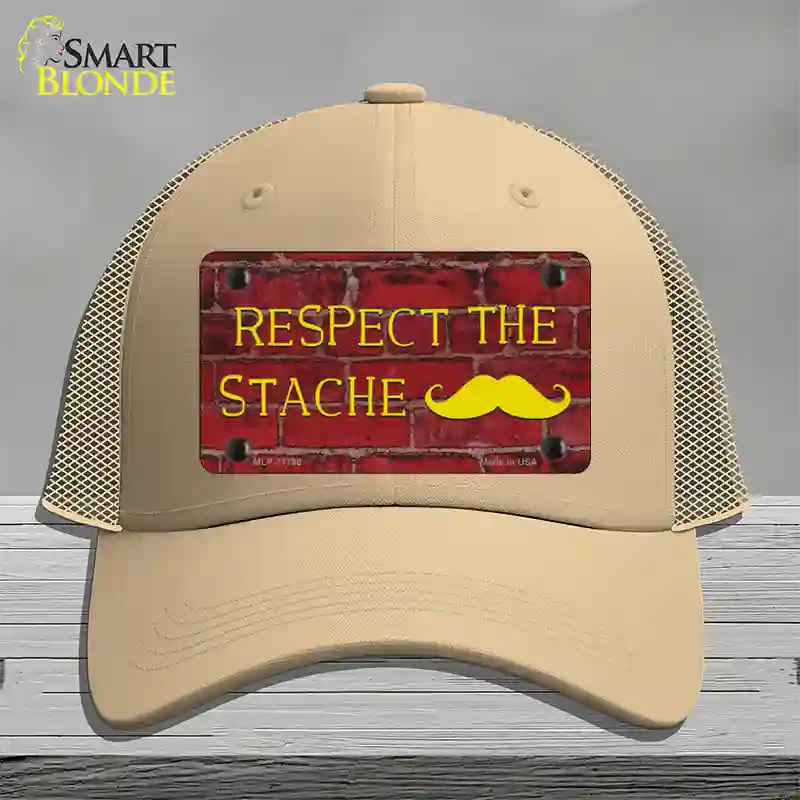 Respect the Stache Novelty License Plate Hat Mesh / Khaki