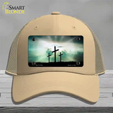 Crosses in the Sun Blue Novelty License Plate Hat Mesh / Khaki