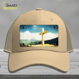 Lone Cross in the Sky Novelty License Plate Hat Mesh / Khaki