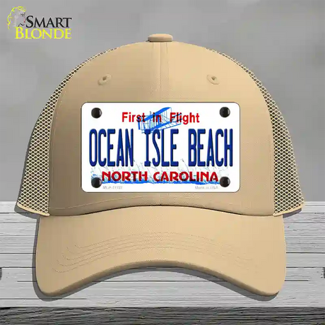 Ocean Isle Beach North Carolina Novelty License Plate Hat Mesh / Khaki