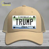 Trump 2024 Michigan Background Novelty License Plate Hat Mesh / Khaki