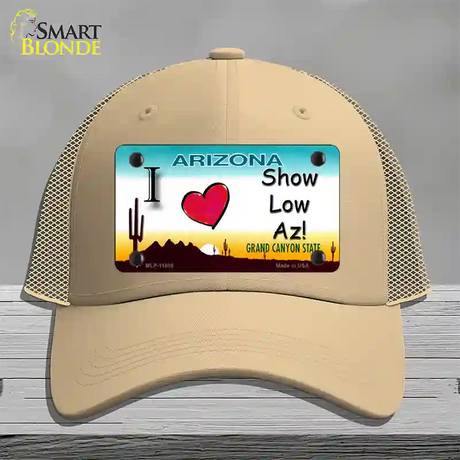 I Love Show Low AZ Novelty License Plate Hat Mesh / Khaki