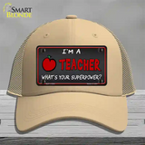 I Am A Teacher Novelty License Plate Hat Mesh / Khaki