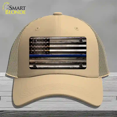 Thin Blue Line American Flag Novelty License Plate Hat Mesh / Khaki