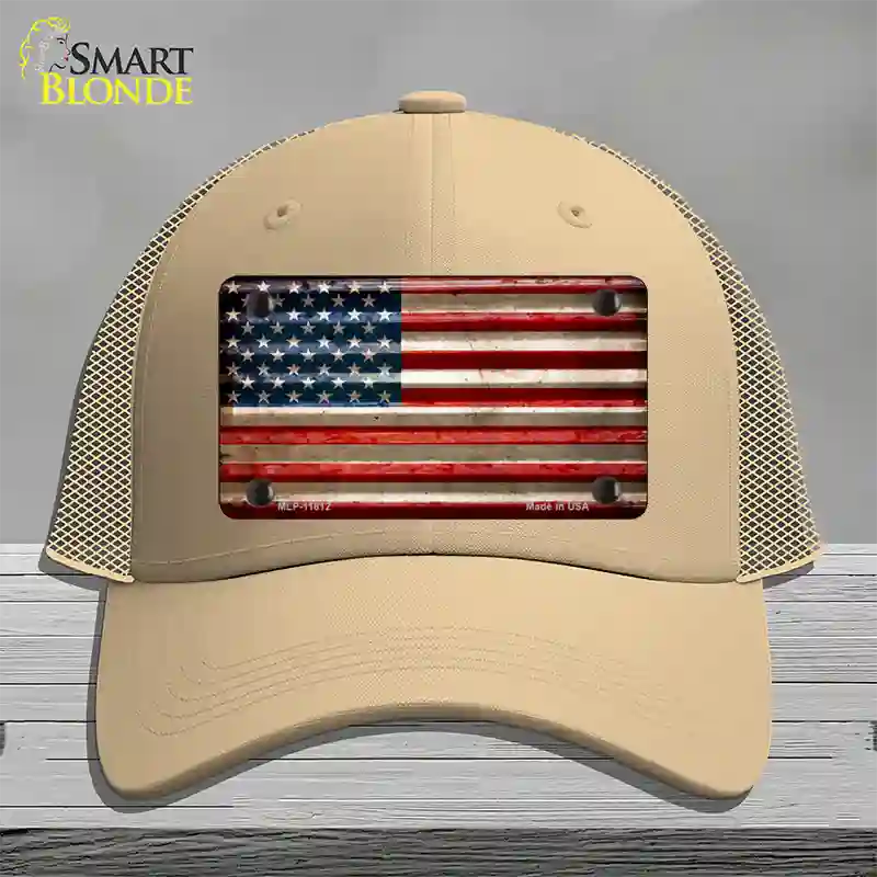 American Flag Corrugated Novelty License Plate Hat Mesh / Khaki